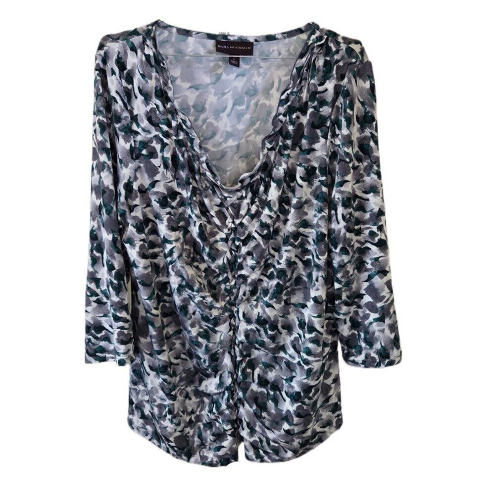 Dana Buchman Patterned 3/4 Sleeve Ruched Front Blouse